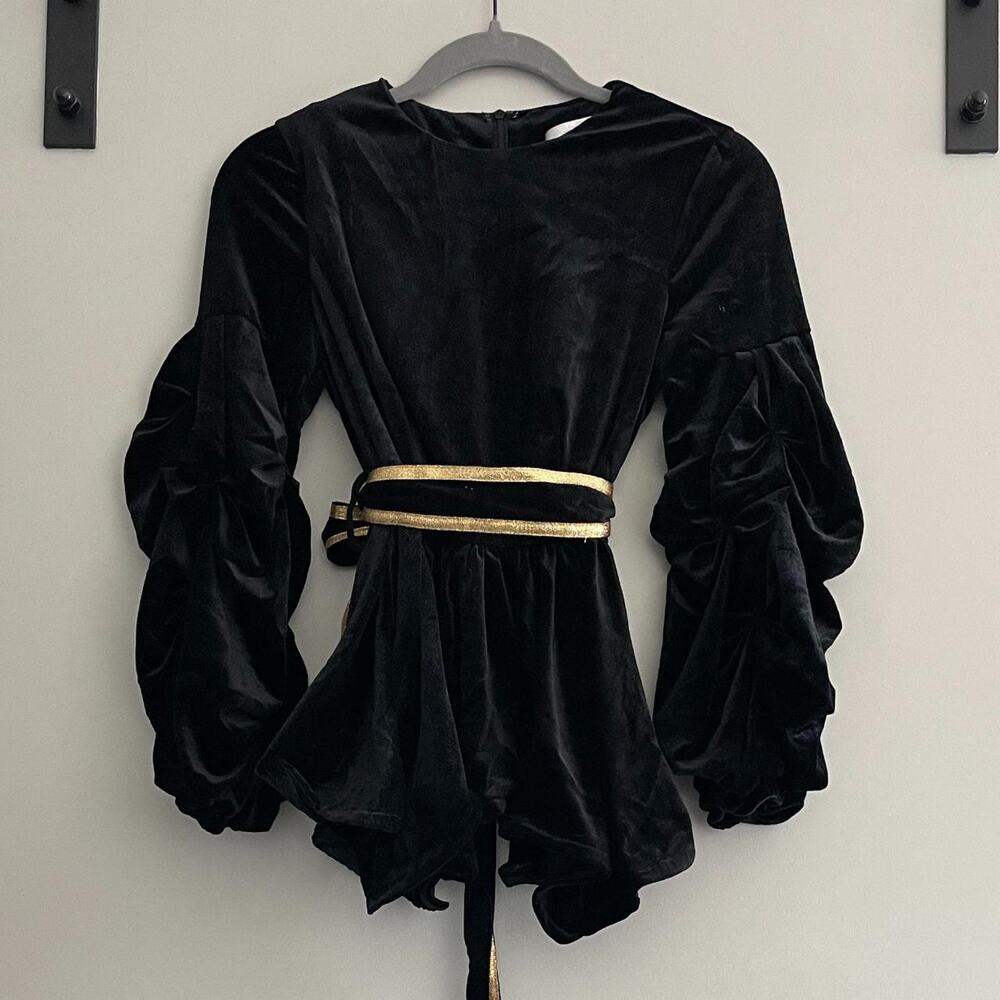 Black Velvet Ruffled Top - Picture 2 of 4